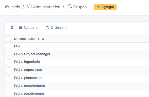 Listado jerárquico de grupos ESJ